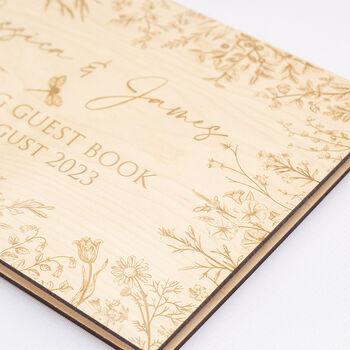 Botanical Wooden Engraved Wedding Guest Book, 2 of 4