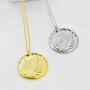Sterling Silver Fern Leaf Round Disk Coin Pendant Necklace, thumbnail 3 of 11