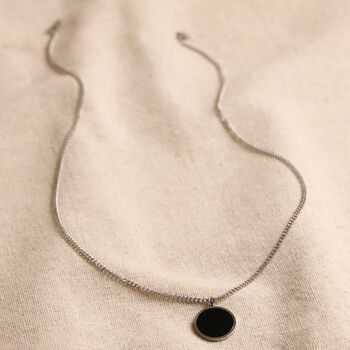 Men's Personalised Stainless Steel Onyx Disc Necklace, 5 of 9