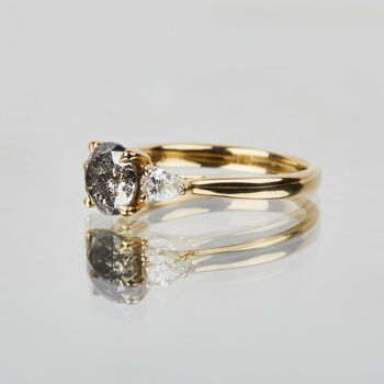 18ct Gold Round Salt And Pepper Diamond Engagement Ring, 2 of 4