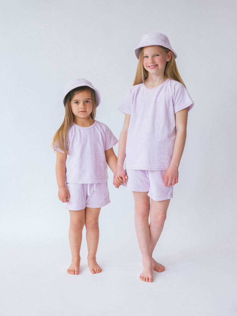 Lavender Three Piece Towelling Cotton Summer Set, 1 of 4