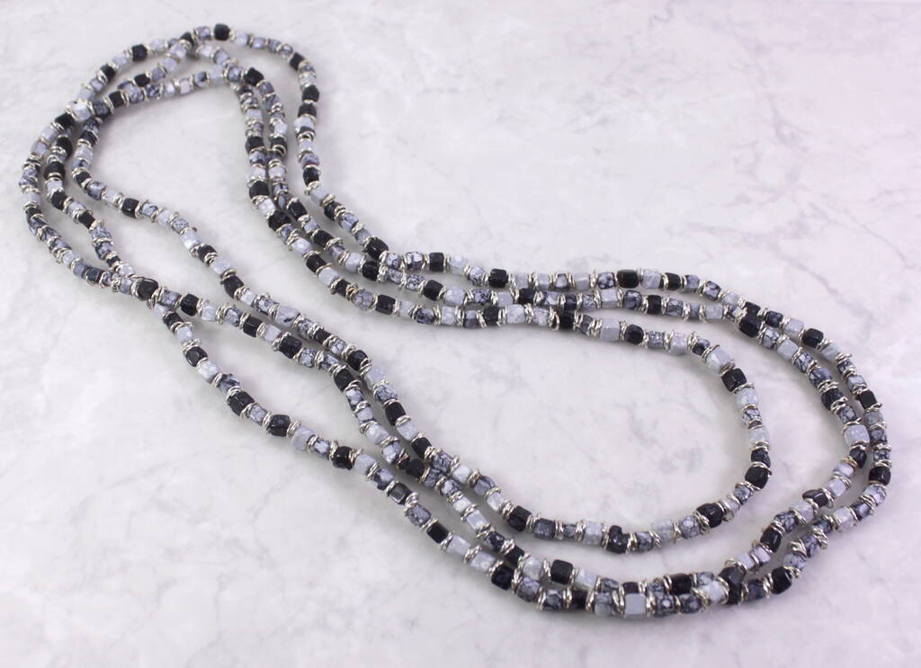 Marbled Black And White Layered Bead Necklace By Lucy Loves Neko