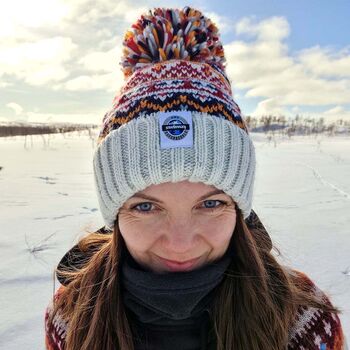 Cream Cherry Fairisle Reflective Super Bobble Hat, 2 of 7