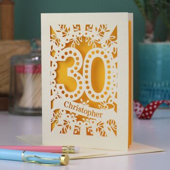 Personalised 30th Birthday Card Papercut Spotty Design, 5 of 5