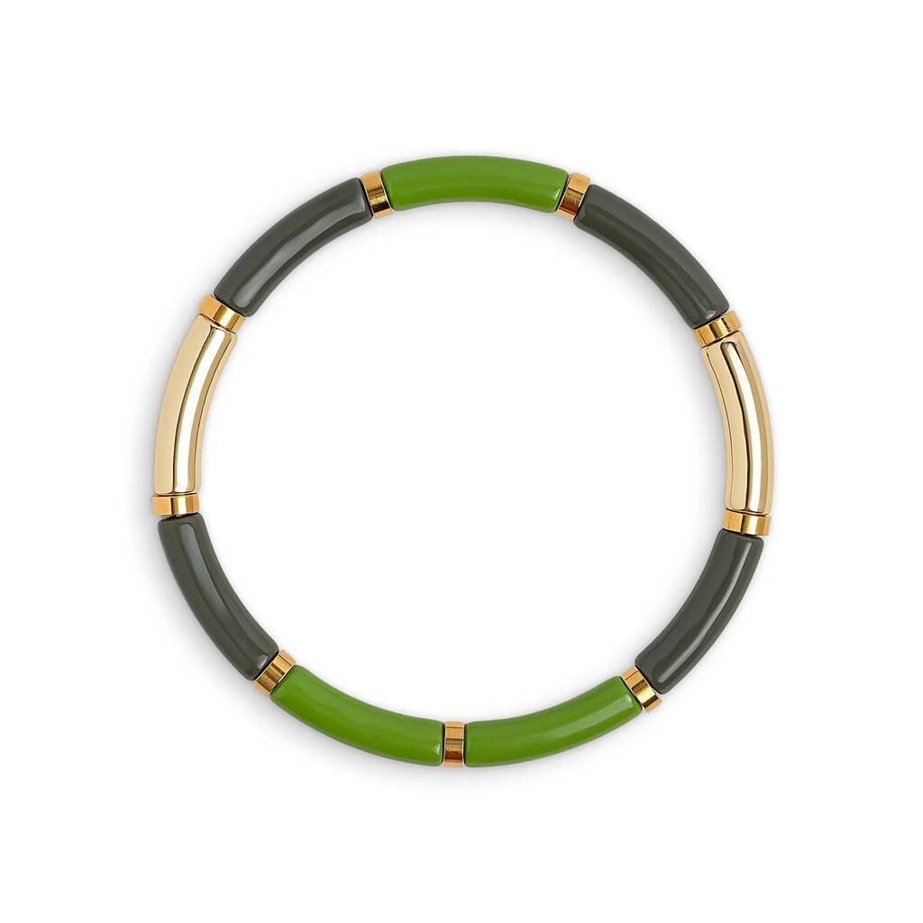 Green Enamel Elasticated Metal Bead Bracelet, 1 of 1