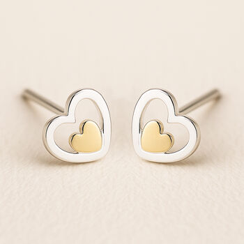 Sterling Silver Double Heart Stud Earrings, 5 of 8