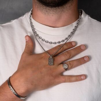 Silver Hammered Pendant And Mariner Chain Necklace Set For Men, 2 of 10