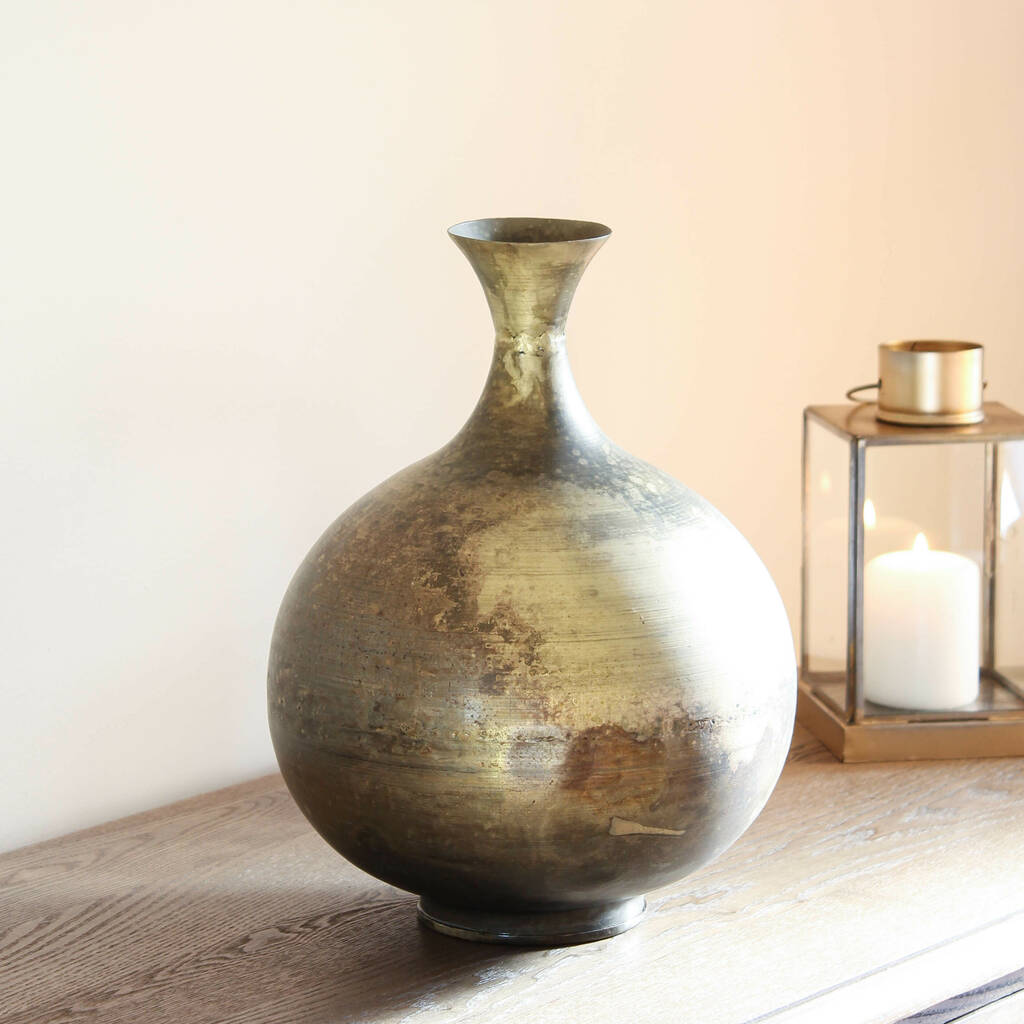 Antique Brass Round Vase By Marquis & Dawe