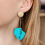 Turquoise Hand Painted Rose Petal Flower Drop Earrings, thumbnail 3 of 3