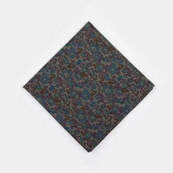 Mens Tonal Green/Blue Floral Cotton Pocket Square, 8 of 9