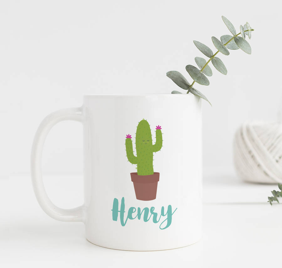 Cute Cactus Personalised Mug By Sarah Hurley