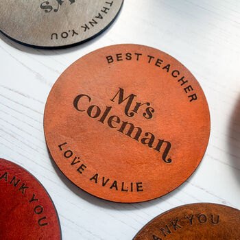 Personalised Gift For Teachers Leather Coaster, 2 of 7