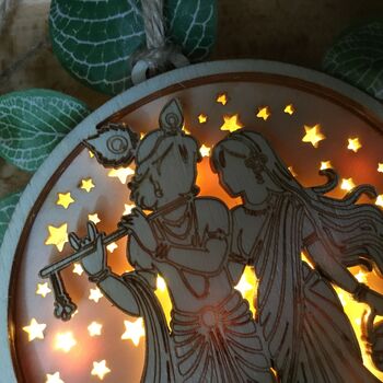 Radha Krishna Five Layer Wooden Light Up Ornament, 3 of 9