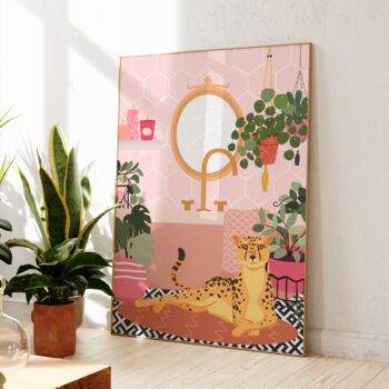 Pink Bathroom Wall Art Leopard Print, 2 of 4