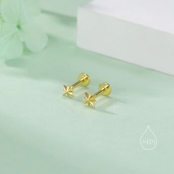 Tiny Starburst Internally Threaded Flat Back Earrings In Sterling Silver, 4 of 11