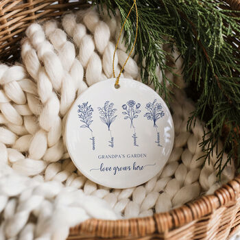 Personalised Grandpa’s Garden Birth Flower Bauble, 8 of 9