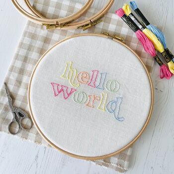 Hello World Embroidery Hoop Kit, 2 of 3