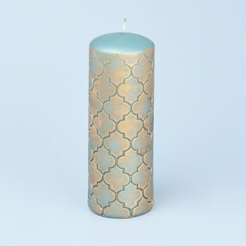G Decor Morocco Gold Brass Turquoise Blue Pillar Candle, 4 of 5