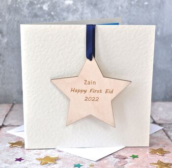 Personalised Eid Wooden Decoration Card, 2 of 3