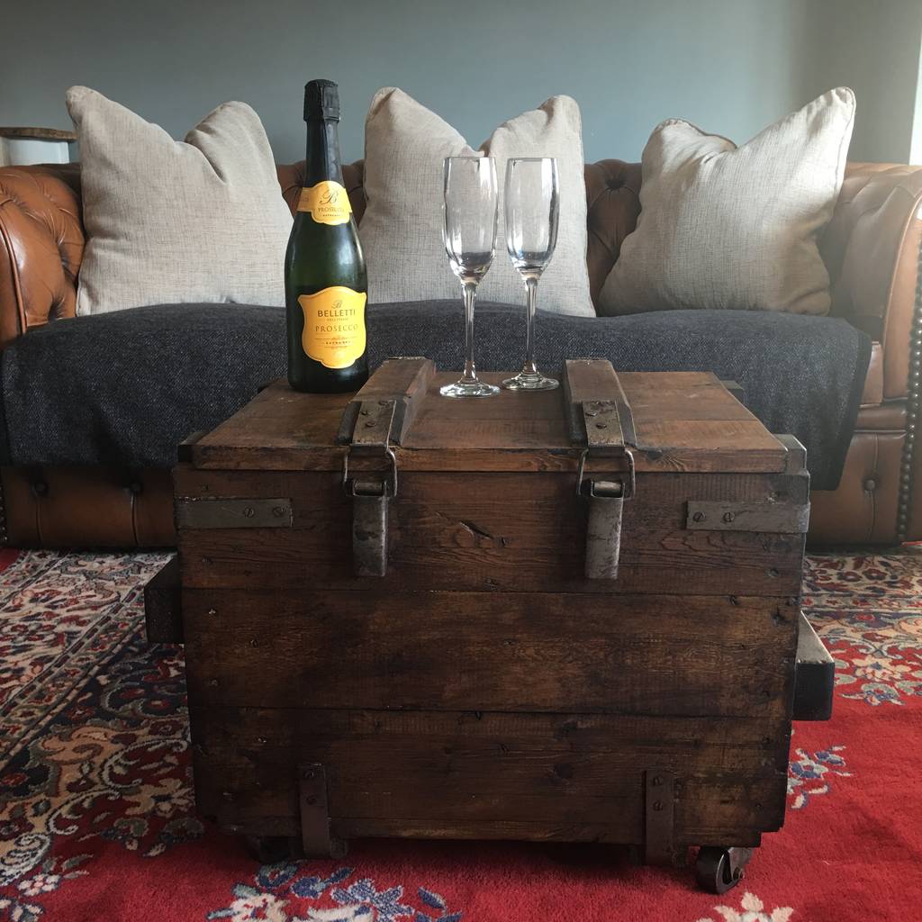 Upcycled Vintage Trunk Coffee Table On Wheels By The