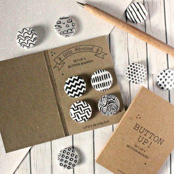Monochrome Black And White Badge Set, Any Four Patterns, 5 of 5