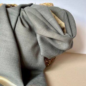 Silky Dark Grey And Gold Border Reversible Scarf, 2 of 8