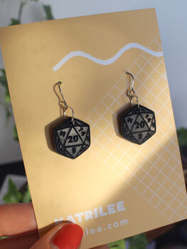 D20 Dice Stainless Steel Dangle Earrings, 2 of 8