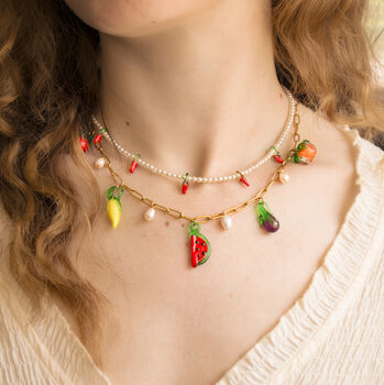 Chilli Pearl And Fruit Charm Necklace Set Of Two, 3 of 5