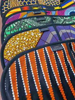 African Print Oven Gloves | Black Orange Doyin Print, 3 of 6