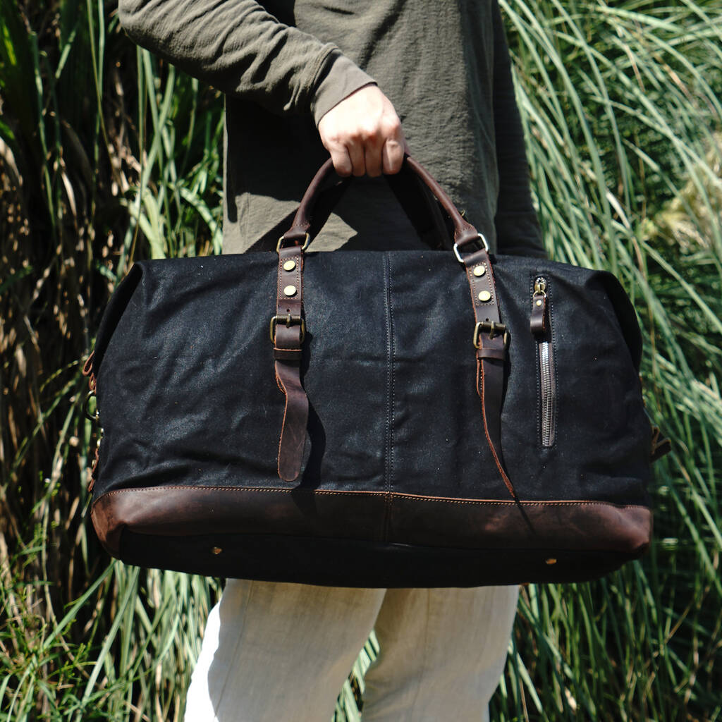 Waxed Canvas Leather Classic Holdall Bag By EAZO