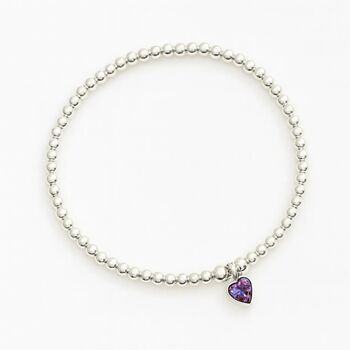 February Heart Birthstone Bracelet Sterling Silver Amethyst, 2 of 9
