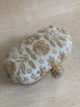 Off White Raw Silk Oval Clutch Bag, 2 of 10