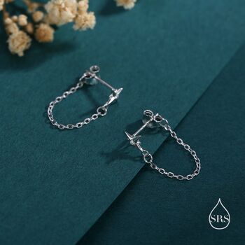 Starburst Cz Dangle Chain Stud Earrings In Sterling Silver, 3 of 12