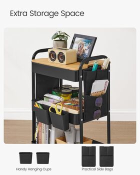 Three Tier Rolling Storage Cart Utility Trolley, 4 of 6