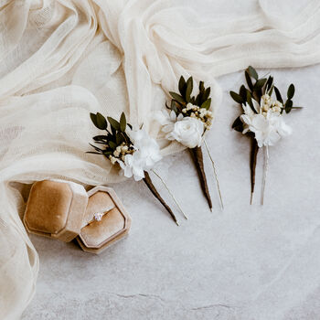 Lola Eucalyptus Dried Flower Wedding Bridal Hair Pins, 3 of 3