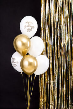 Six White Gold Happy Birthday Balloons, 2 of 2
