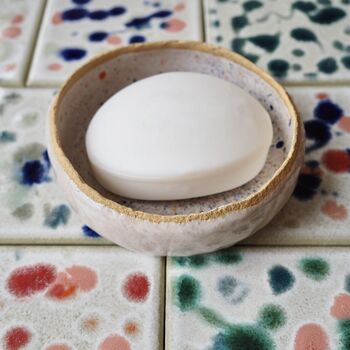 Handmade Oatmeal Multicolour Speckled Ceramic Soap Dish, 2 of 8