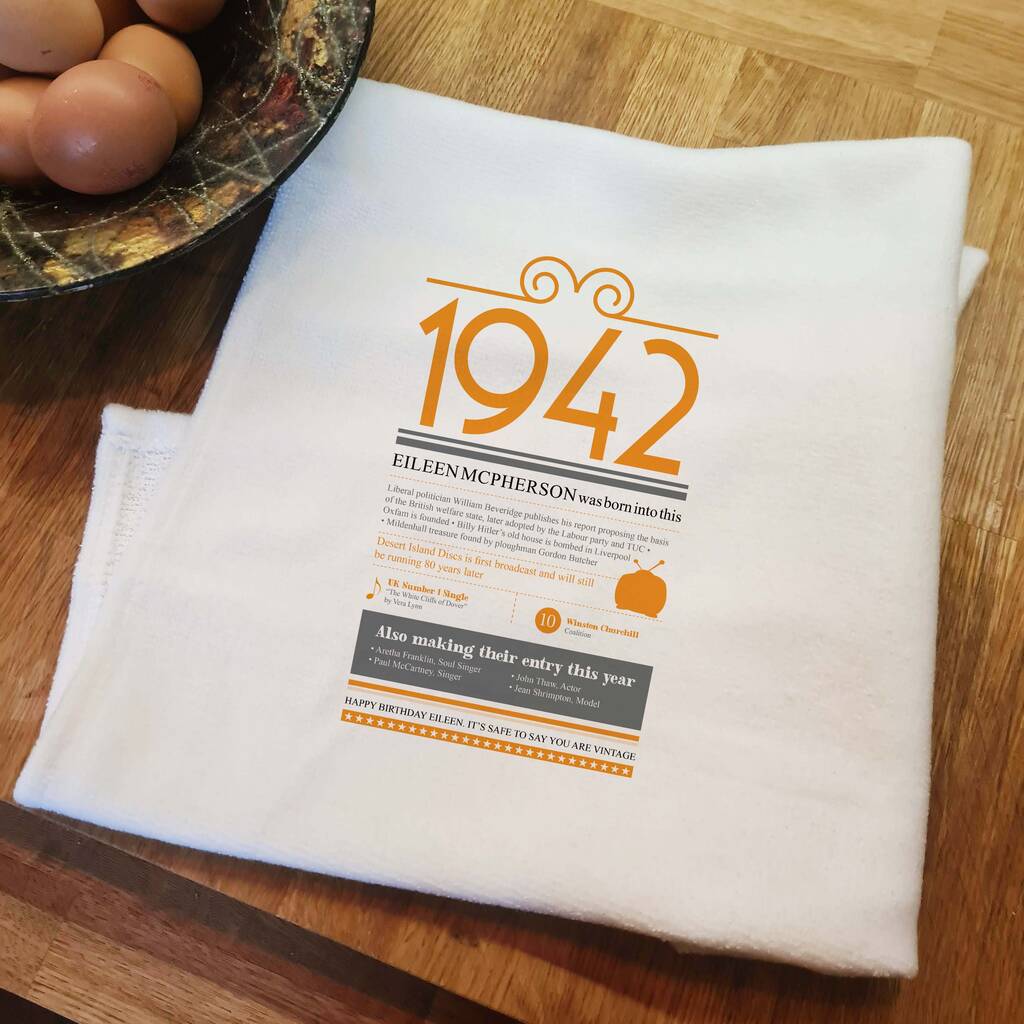 Personalised 80th Birthday Gift Microfibre Tea Towel, 1 of 6