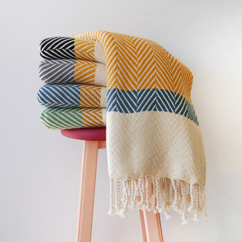 Herringbone Handloomed Soft Cotton Throw Blanket, 11 of 12