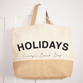 Personalised Slogan Holiday Jute And Canvas Beach Bag, 2 of 4