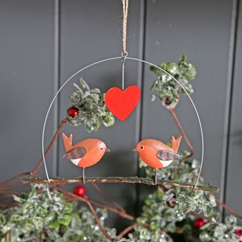 Christmas Robins With Love Heart Hanging Decoration, 2 of 2