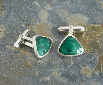9ct Natural Emerald Cufflinks Set In Solid Sterling Silver, 2 of 2