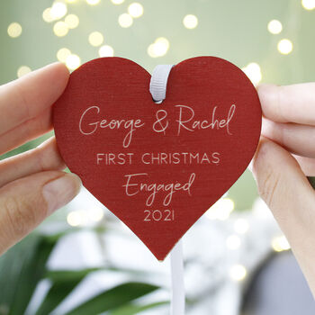 First Christmas Engaged Wooden Tree Decoration, 3 of 9