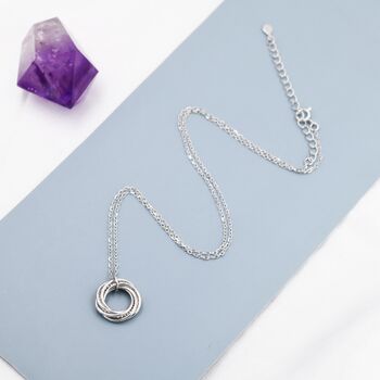 Sterling Silver Interlocking Circles Pendant Necklace With Dotted Details, 5 of 11