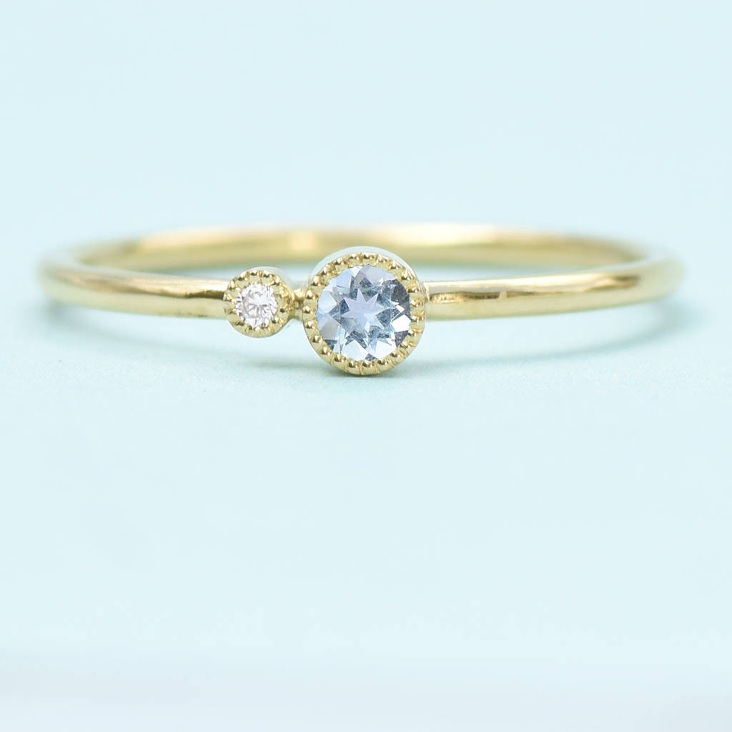 aquamarine stacking ring, diamond accent, 18ct gold by lilia nash ...