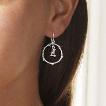 Sterling Silver Little Bird Dangly Hoop Earrings, 3 of 6