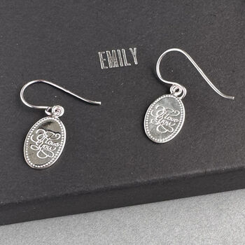 I Love You Sterling Silver Drop Earrings, 2 of 5