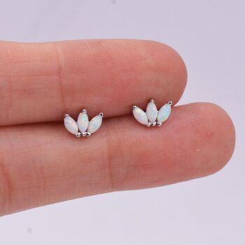 White Opal Marquise Cluster Stud Earrings In Sterling Silver, 2 of 10
