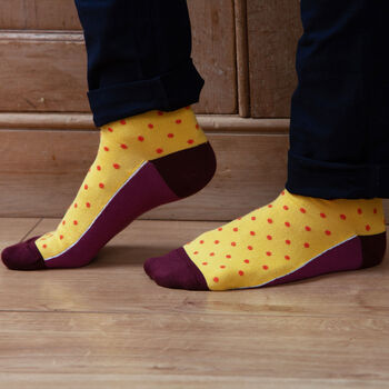 Polka Stripe Butterscotch And Pin Polka Honey Men's Socks, 5 of 5