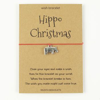 Hippo Christmas Charm Wish Bracelet And Card, 3 of 5